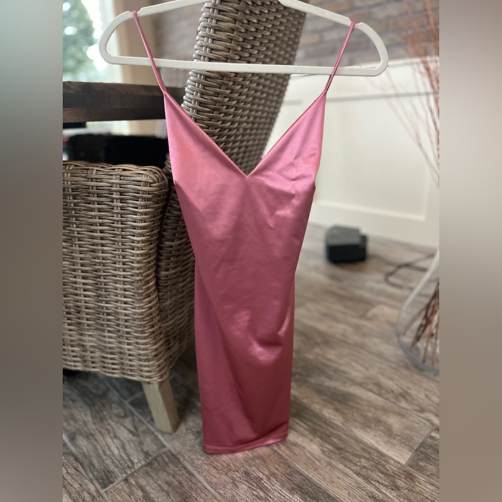 Pink Satin strap back short dress from Glitterati